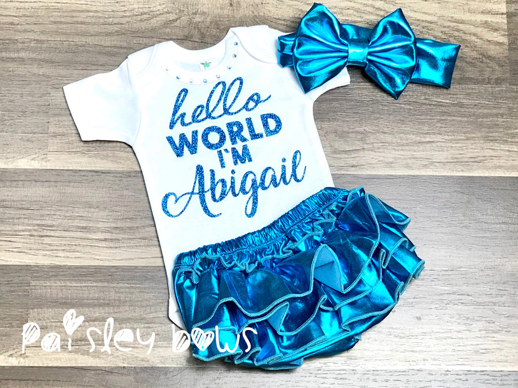 Custom Hello World Onesie Or Outfit - Paisley Bows