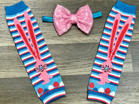 Pink and Blue Bunny Leg Warmers - Paisley Bows