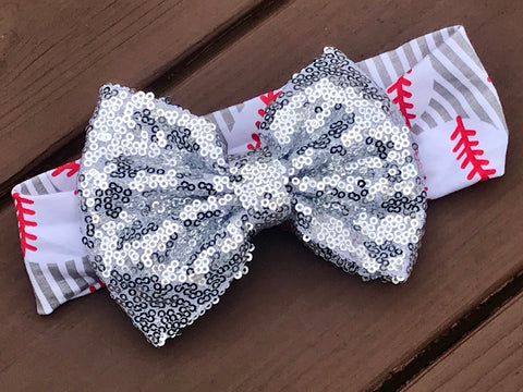 Silver Sequin Baseball Headband - Paisley Bows