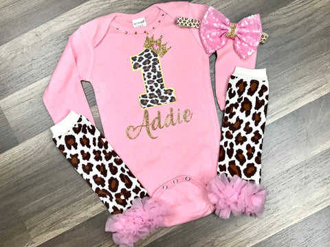 Personalized Leopard Frist Birthday Outfit - Paisley Bows
