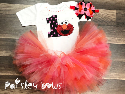 Elmo 1st Birthday Tutu Outfit - Paisley Bows