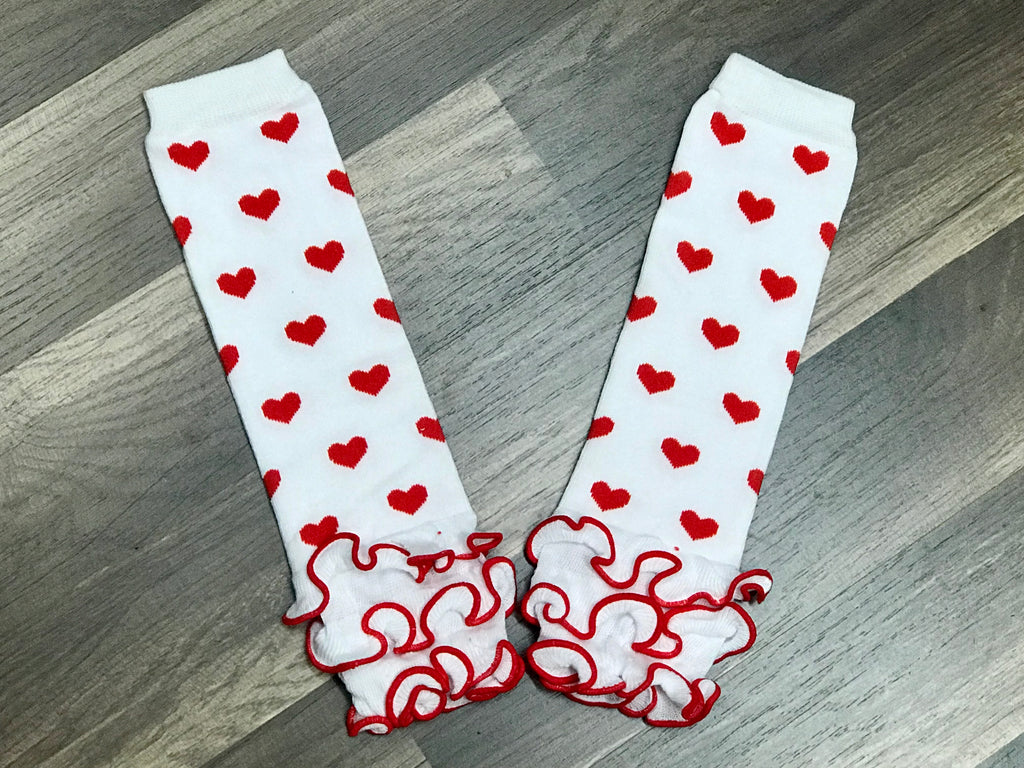 Red and White Ruffle Leg Warmers - Paisley Bows