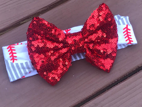 Red And Gray Baseball Headband - Paisley Bows