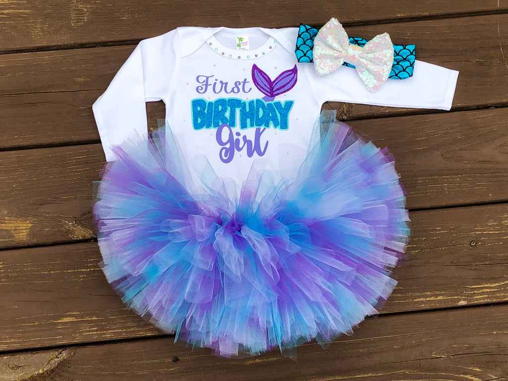 First Birthday Girl Mermaid Tutu Outfit - Paisley Bows