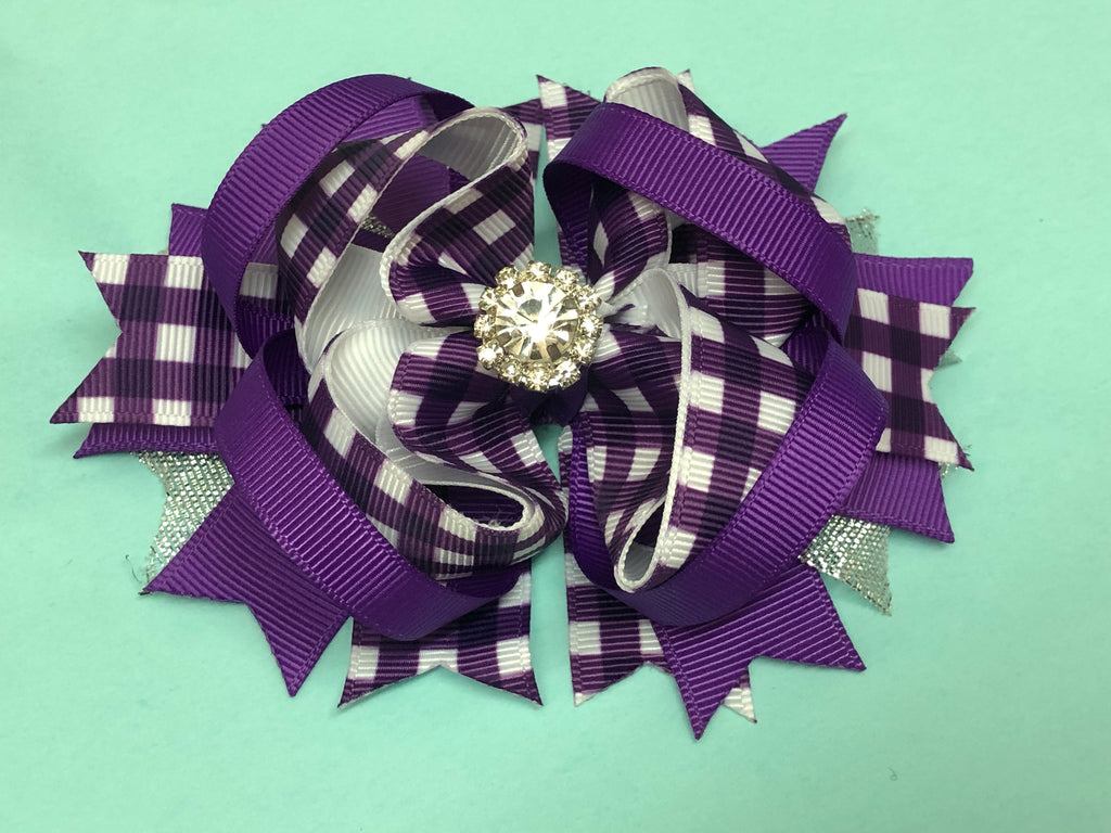 Purple and white hair bow - Paisley Bows