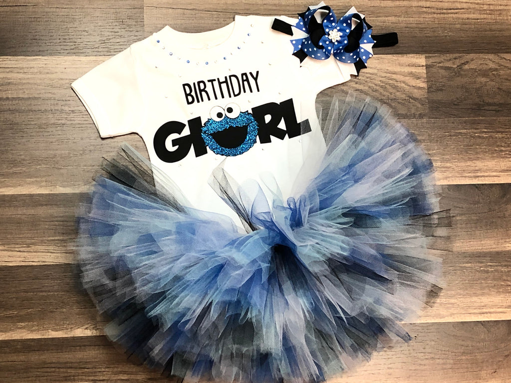 Cookie Monster Birthday Girl Tutu Outfit - Paisley Bows