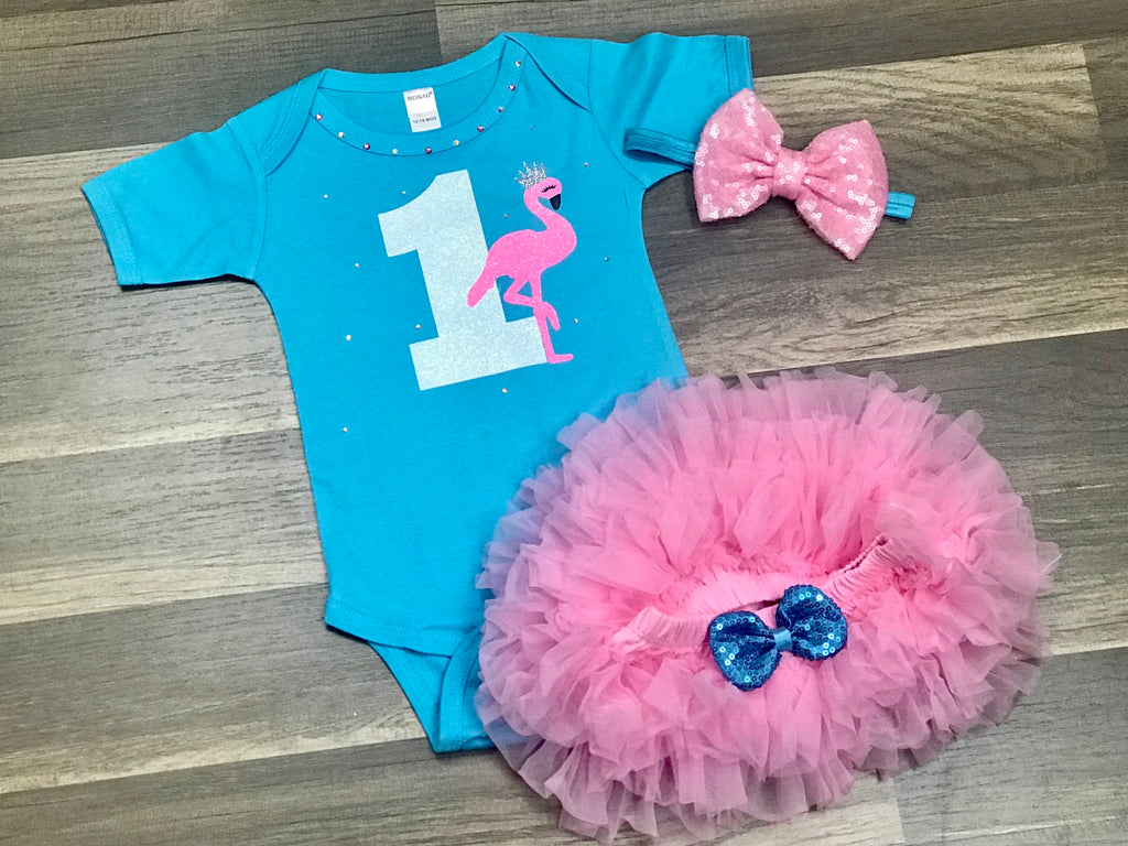 Flamingo First Birthday Outfit - Paisley Bows