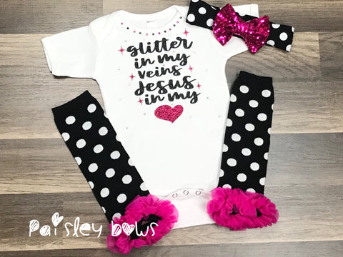 Glitter In My Veins Jesus In My Heart - Paisley Bows