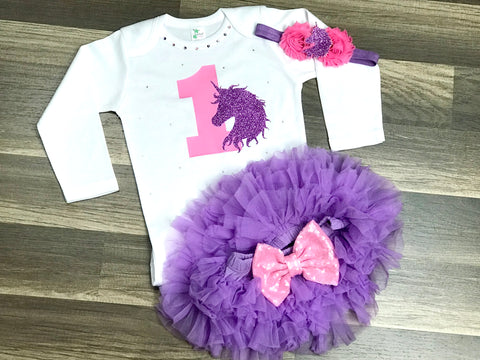 Pink And Purple Unicorn Birthday Outfit - Paisley Bows