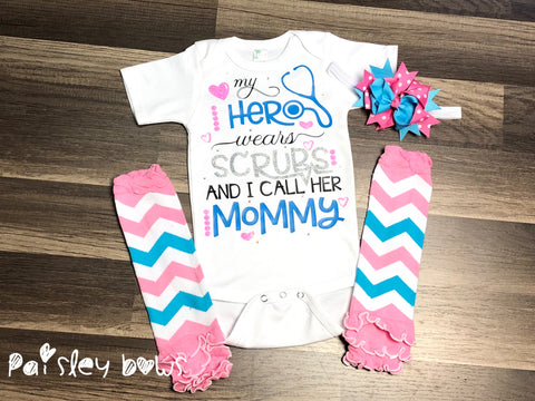 My Hero Wears Scrubs - Paisley Bows