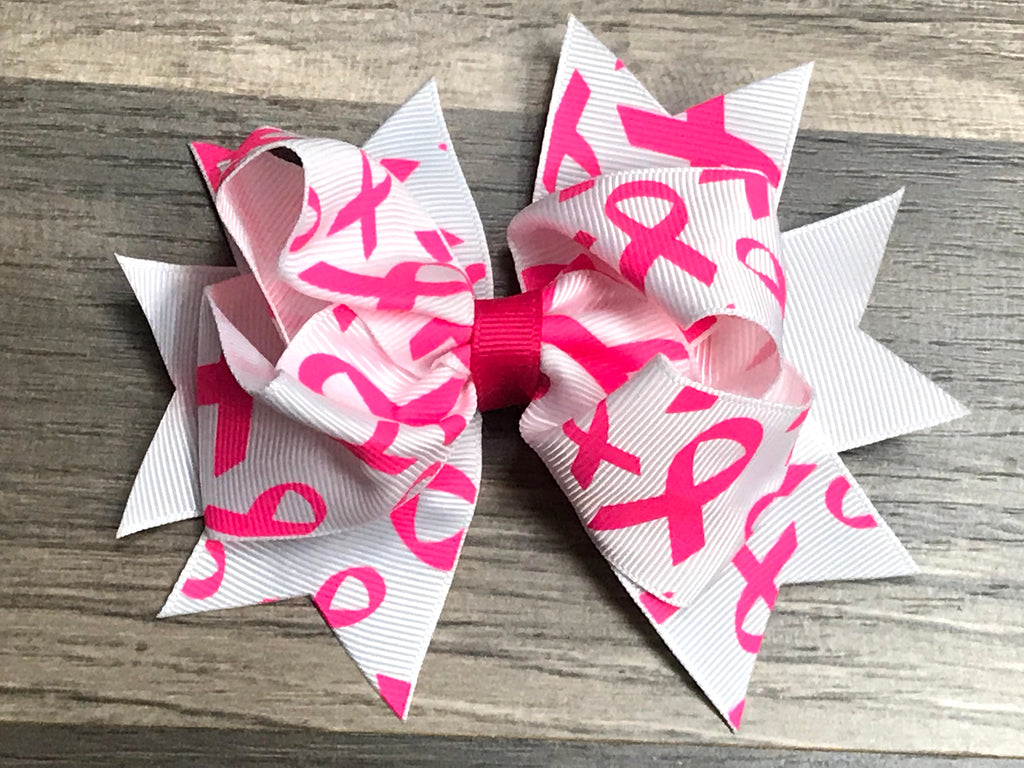 Pink Ribbon Breast Cancer Awareness Bow - Paisley Bows