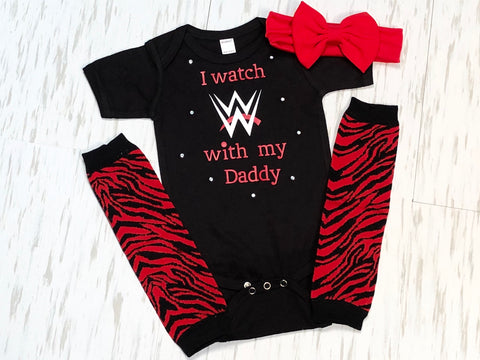 I Watch WWE with My Daddy - Paisley Bows