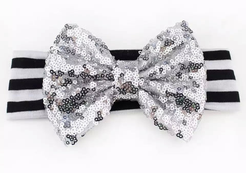 Black And Silver Sequin Bow Headband - Paisley Bows
