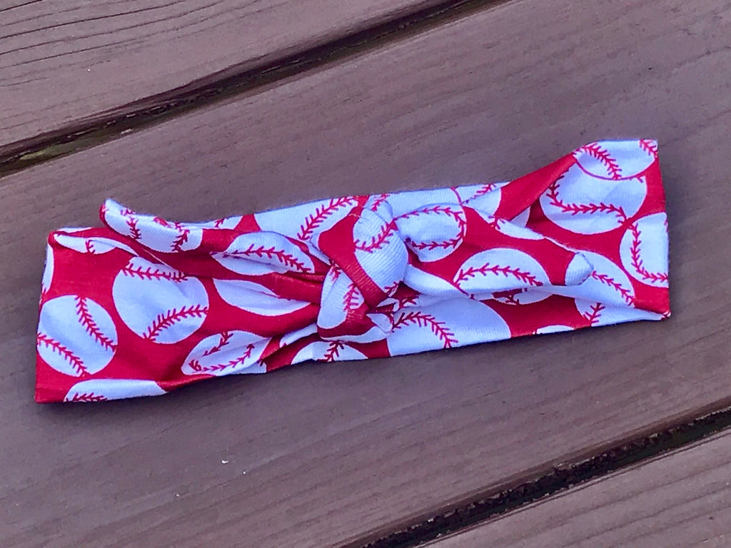Red Top Knot Baseball Headband - Paisley Bows
