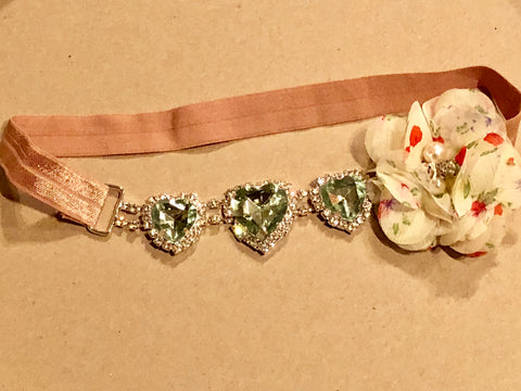 Vintage Green Heart Headband - Paisley Bows