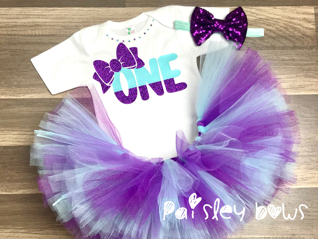 Purple And Aqua First Birthday Tutu Outfit - Paisley Bows