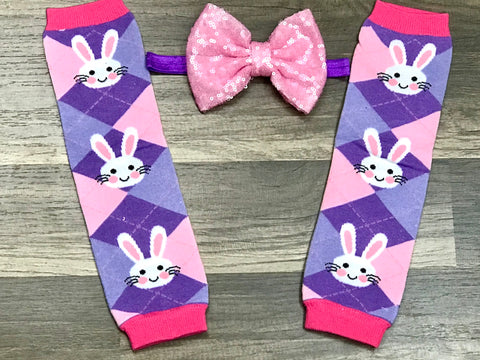 Pink and Purple Easter Leg Warmers - Paisley Bows