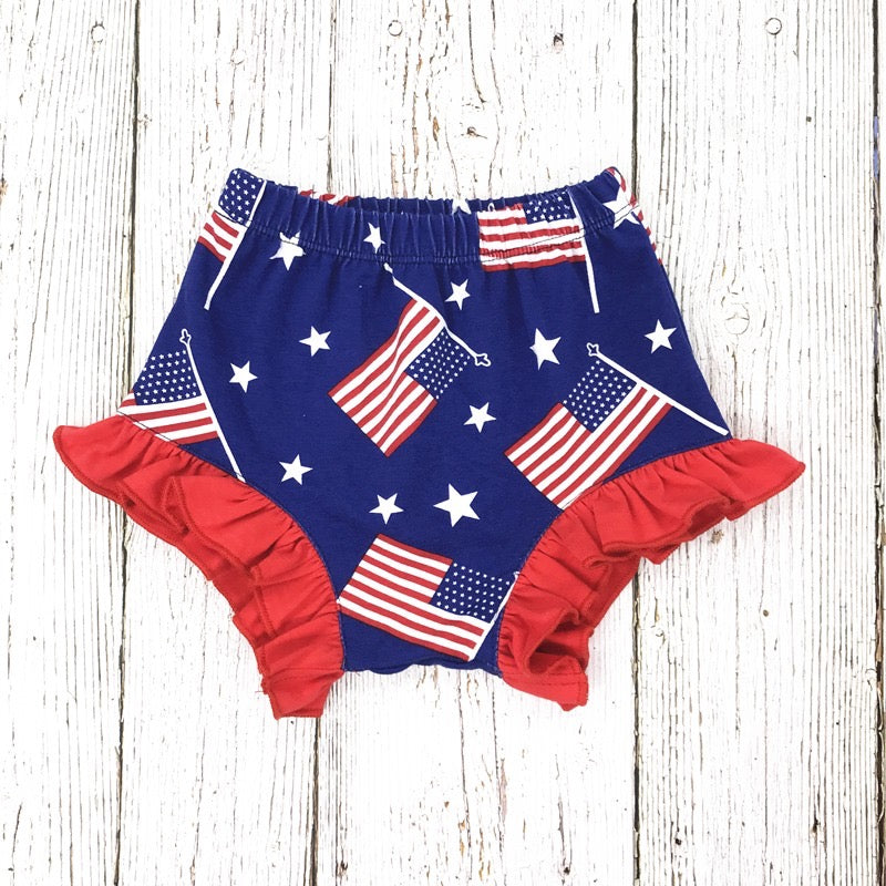 American Flag Ruffle Shorties - Paisley Bows