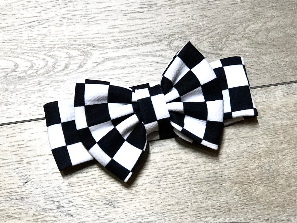 Checkered Flag Big Bow Headband - Paisley Bows
