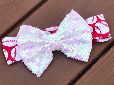 Red And White Baseball Headband - Paisley Bows