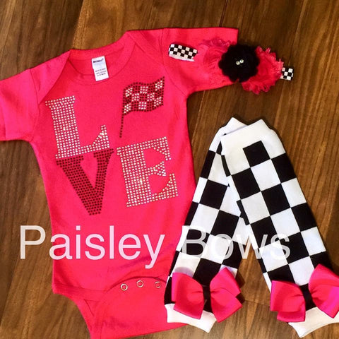 Rhinestone Checker Flag Race outfit - Paisley Bows