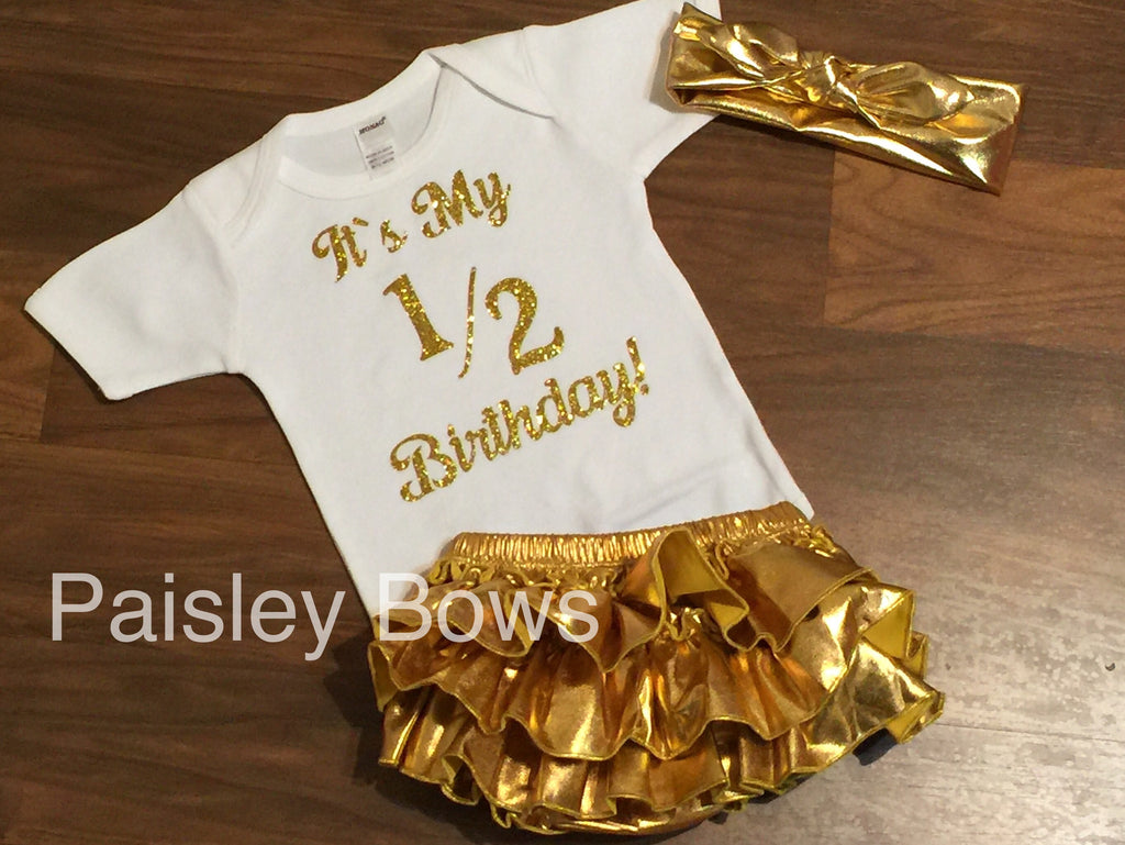 Gold and White Half Birthday - Paisley Bows