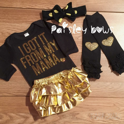 Black and Gold I Got it from My Mama - Paisley Bows