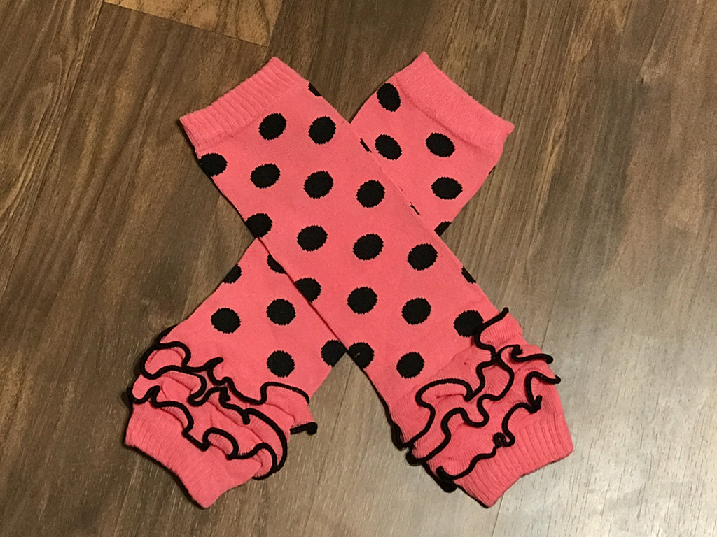Pink and black polka dot leg warmers - Paisley Bows