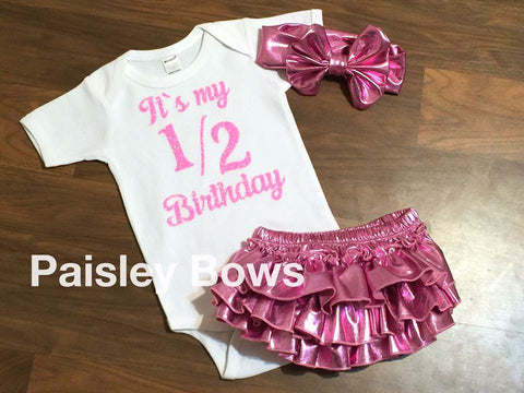 Pink And White Half Birthday - Paisley Bows