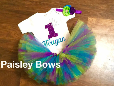Purple, Turquoise and Green First Birthday - Paisley Bows