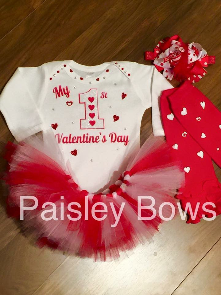 Red And White First Valentine's Day Tutu Set - Paisley Bows