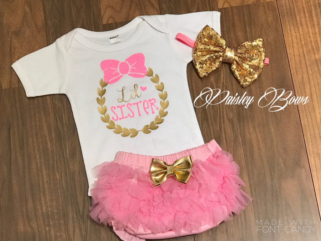 Pink And Gold Little Sister Outfit - Paisley Bows