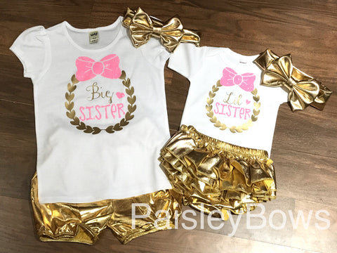 Pink and Gold Big Sister - Paisley Bows