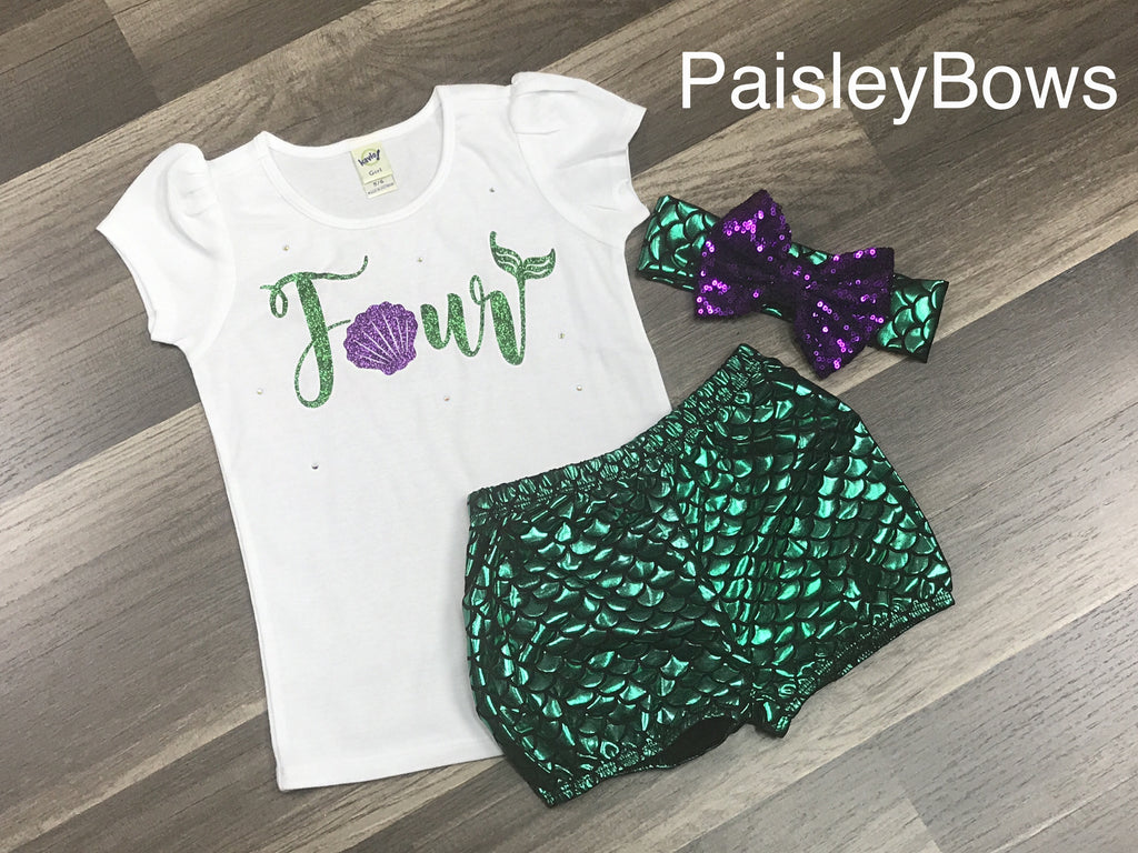 Fourth Birthday Mermaid Outfit - Paisley Bows