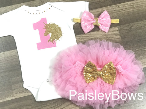 Unicorn 1st Birthday - Paisley Bows