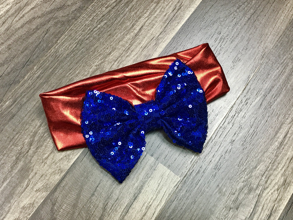 Blue and Red Big Bow Headband - Paisley Bows