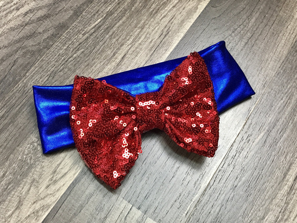 Red and blue big bow headband - Paisley Bows