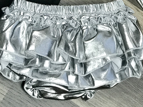 Silver Metallic Ruffle Butt bloomers - Paisley Bows