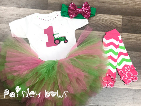 Tractor 1st Birthday Tutu Set - Paisley Bows