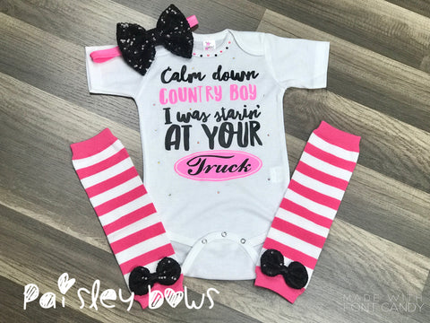 Calm Down County Boy I Was Staring At Your Truck - Paisley Bows