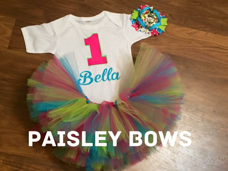 Personalized First Birthday Tutu Outfit - Paisley Bows