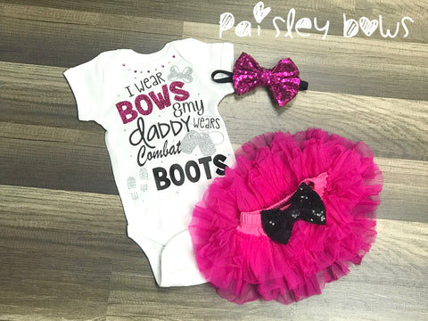 I Wear Bows My Daddy Wears Combat Boots - Paisley Bows