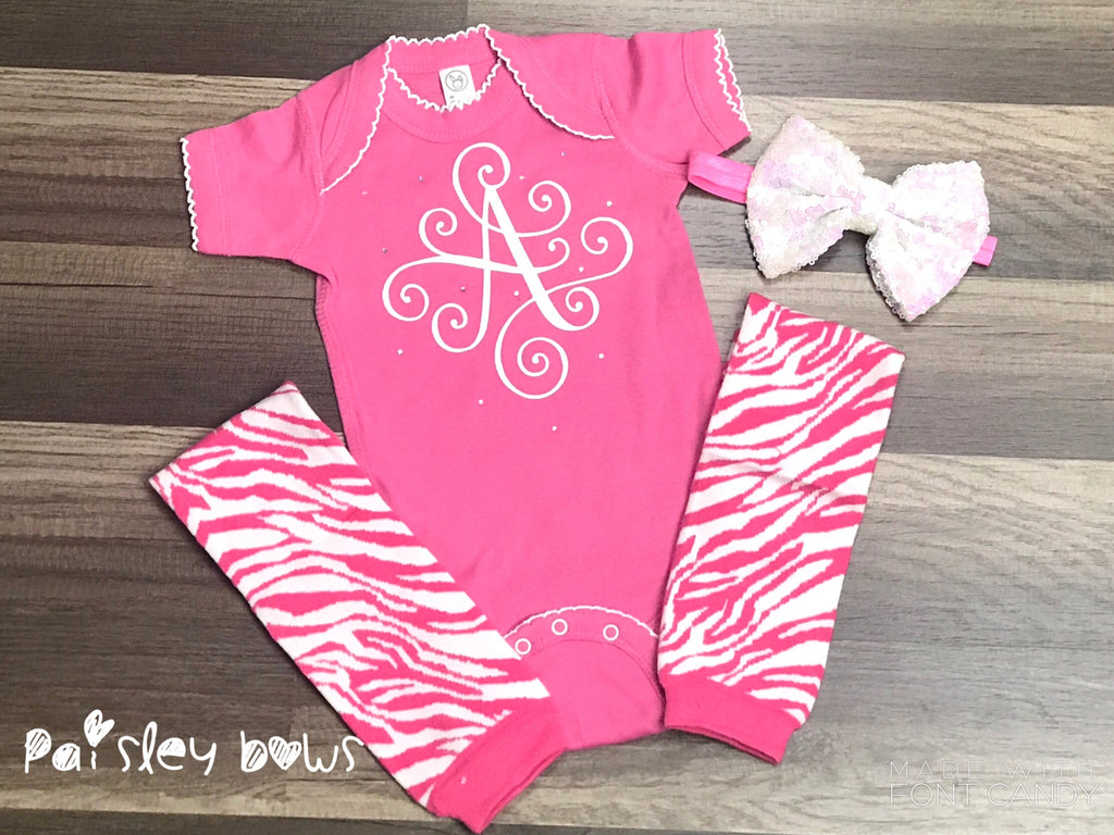 Pink Custom Initial outfit - Paisley Bows