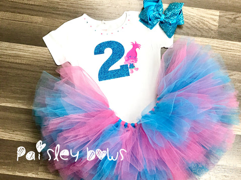 Trolls 2nd Birthday Tutu Set - Paisley Bows