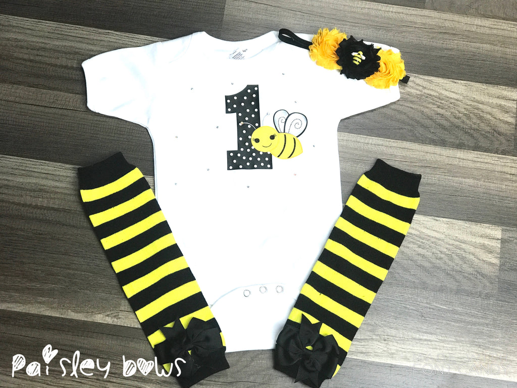 Bumble Bee 1st Birthday Outfit - Paisley Bows