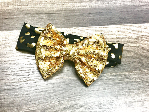 Black and gold big bow headband - Paisley Bows