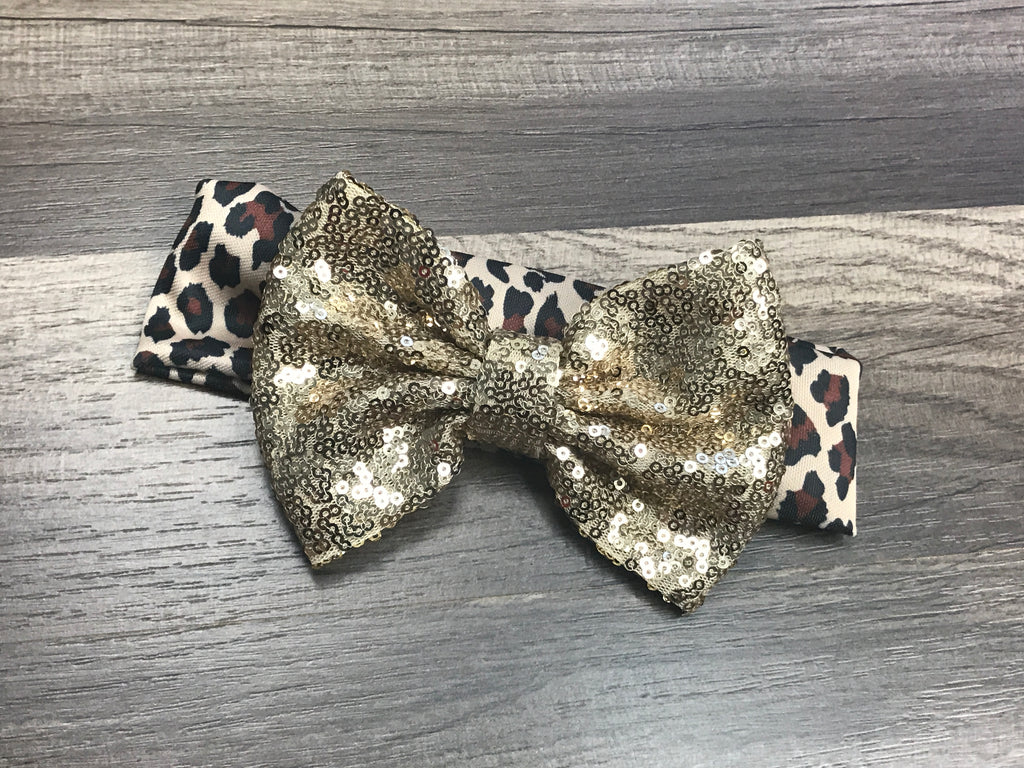 Cheetah and Gold Sequin Bow Headband - Paisley Bows
