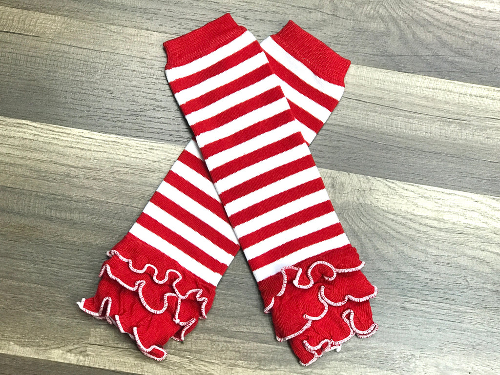 Red Stripe Ruffle Leg Warmers - Paisley Bows