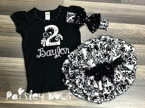 Black And White 2nd Birthday Set - Paisley Bows